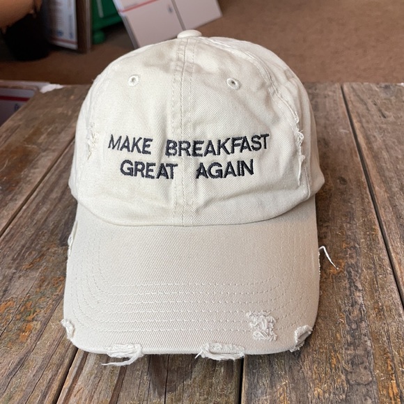 Make Breakfast Great Again Tan Distressed Baseball Hat - Picture 2 of 9